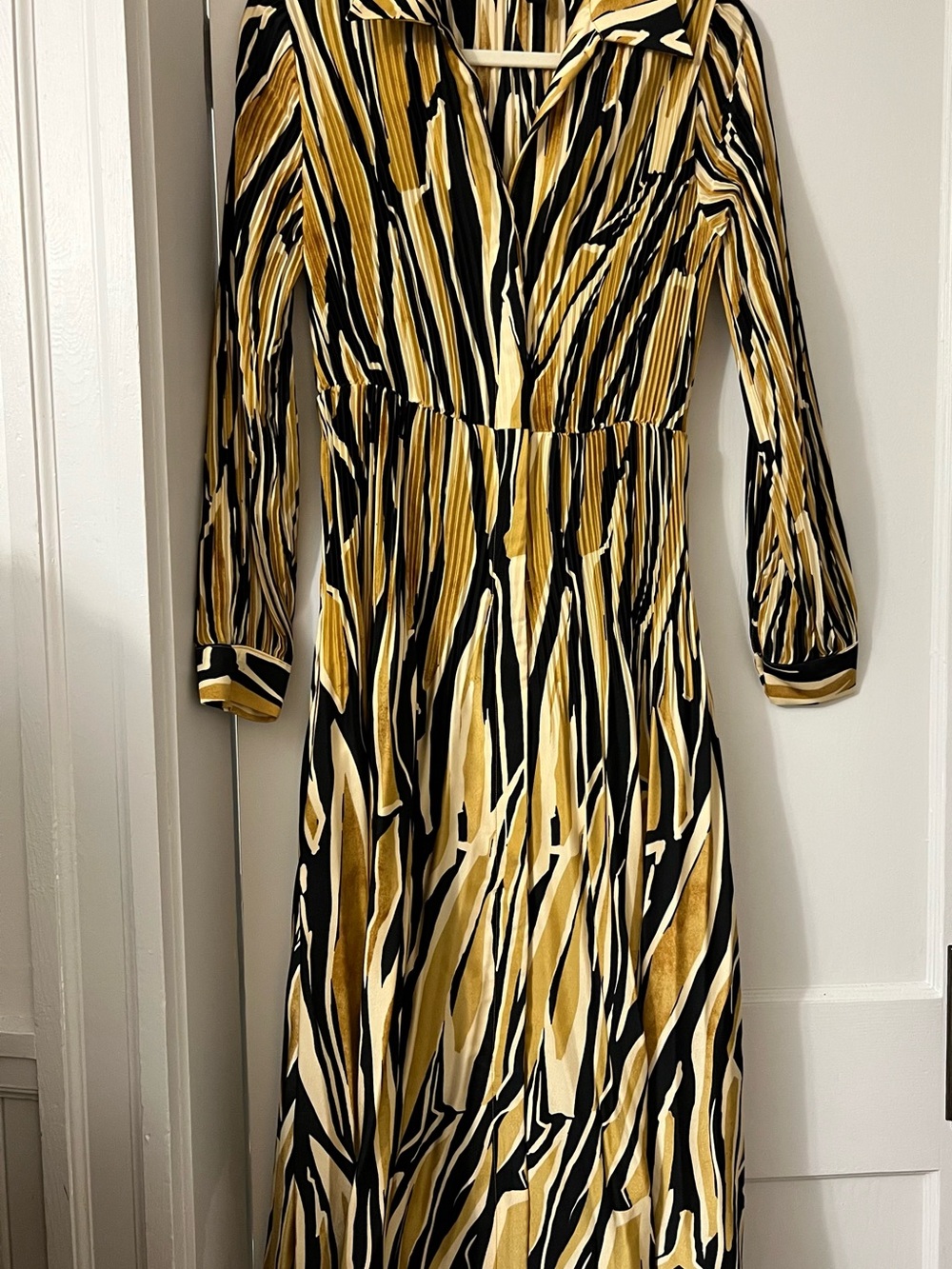 Mango Black and Gold Abstract Stripe Long Sleeve Dress